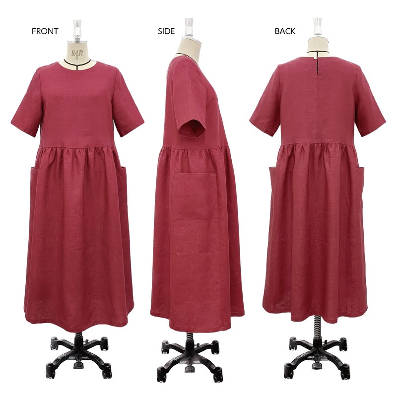 Sun Planning Pattern Pattern Short Sleeve Gathered Dress 6528