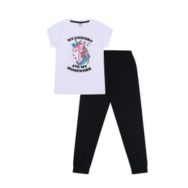 Girls My Unicorn Ate My Homework Cotton Long Pyjamas (11-12 Years) White