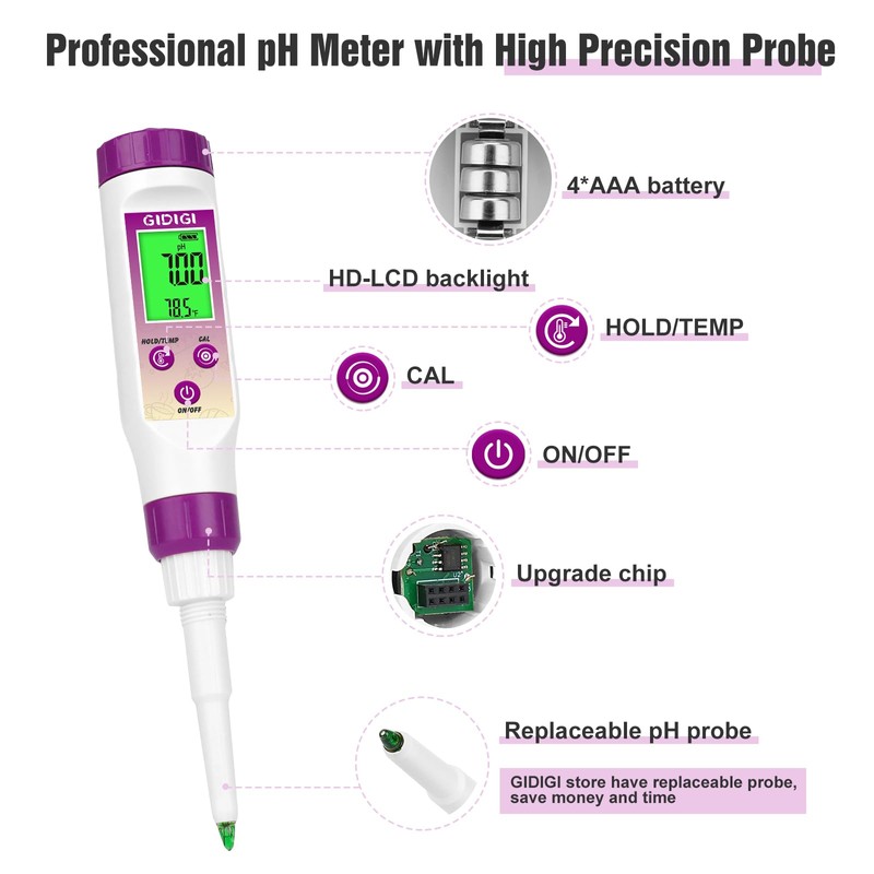 GIDIGI pH Meter Food Digital Electronic pH Tester for Fermentation