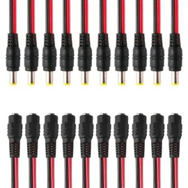 GESS Technologies 40 Pairs DC Power Pigtail Cable Wire Plug 18AWG Pure Copper 2.1mm x 5.5mm 12V 5A Male & Female Connectors for Security CCTV Surveillance System Camera and Lighting Power Adapter