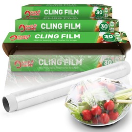 3pk SOL Cling Film for Catering, 3 Rolls - 30cm x 30m | 90m in Total | Cling Film for Food Catering Cling Film Dispenser and Cutter | Storing Food Cling Film + Stickers