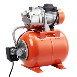 1HP Shallow Well Pump with Pressure Tank, Stainless Steel, 115V Irrigation Pump, Automatic Water Booster Jet Pump for Home, Garden, Lawn