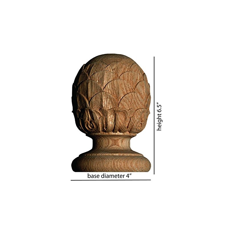OAK4239A Hand Carved Pineapple Finial in Red Oak