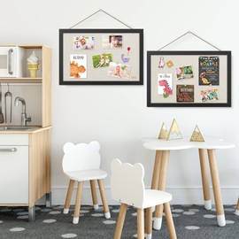 AKTOP 2-Pack Cork Board Bulletin Board 16x11 inch, Small Framed Corkboard with Linen for Wall, Hanging Pin Board Picture Board for Home Office Decor, Cute Vision Board with 25 Pushpins (Classic Black)