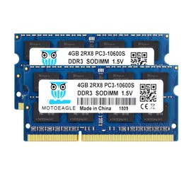 8GB Kit (2x4GB) DDR3 1333MHz PC3 10600S 4GB SODIMM 204-Pin Non-ECC 1.5V CL9 2Rx8 Dual Rank Notebook Memory