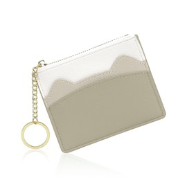 SNCCJ Slim Minimalist Wallets for Women, Mini Front Pocket Leather Simple Credit Card Holder with Keychain (Khaki)