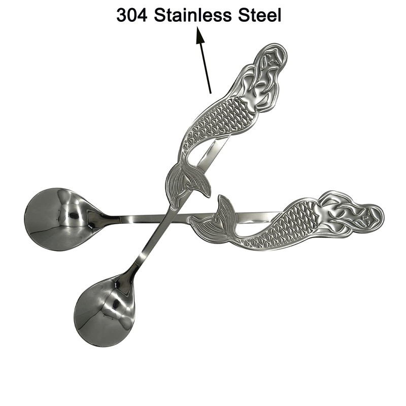 Maydahui 4 PCS Mermaid Spoon 18/10（304）Stainless Steel Fish Coffee Spoons