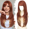 Eawwii Long Reddish Brown mix Blonde Wig with Bangs for