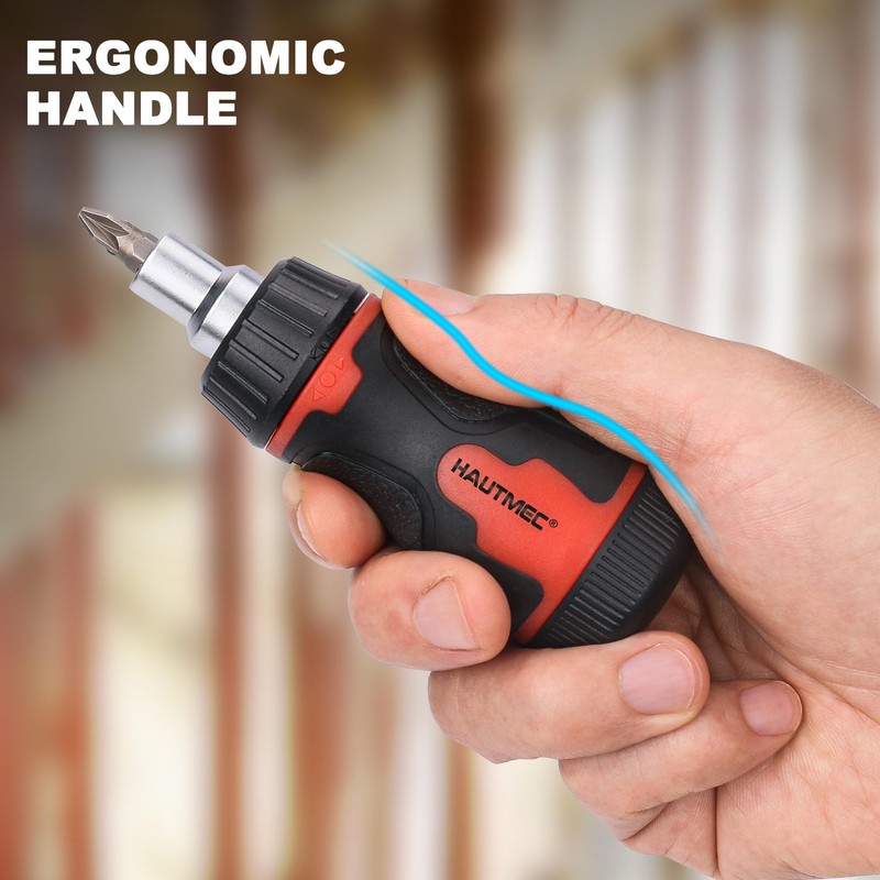 HAUTMEC 8-in-1 Stubby Ratcheting Screwdriver Set, Multi Screwdriver Tool All