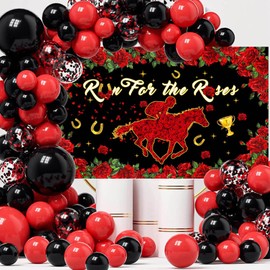 Mocsicka Run for The Roses Banner Kentucky Derby Banner Kentucky Horse Racing Party Decorations for Birthday Photography Background Photo Booth Props (Red, 70.8x43.3 inch)