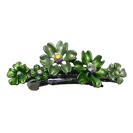 Flower Barrette Med/Small Hair Clip in Shades of Green Sparkly Rhinestones YY86400-12green