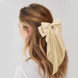 Large Hair Bows for Women Khaki Silky Satin Hair Bow Hair Clips Long Tail French Hair Ribbon Coquette Bows Hair Accessories for Girls