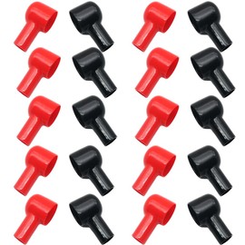 20Pcs Battery Terminals Boots Covers, 20x12mm Insulating Protector, Cable Lug Protector Cover Insulating Covers Tool for Cars Boats (10 Red+10 Black)