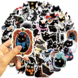 Black Cat Stickers Cat Stickers Pack of 50 Skateboard Graffiti Stickers Motorcycles Bicycle Snowboard Luggage Laptop Car Suitcase for Children and Teenagers Waterproof Vinyl Stickers