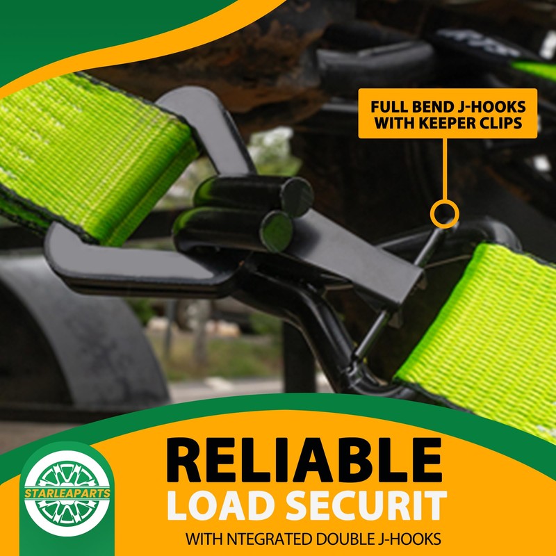 Car Tie Down Straps for Trailers with J Hooks (4PK)