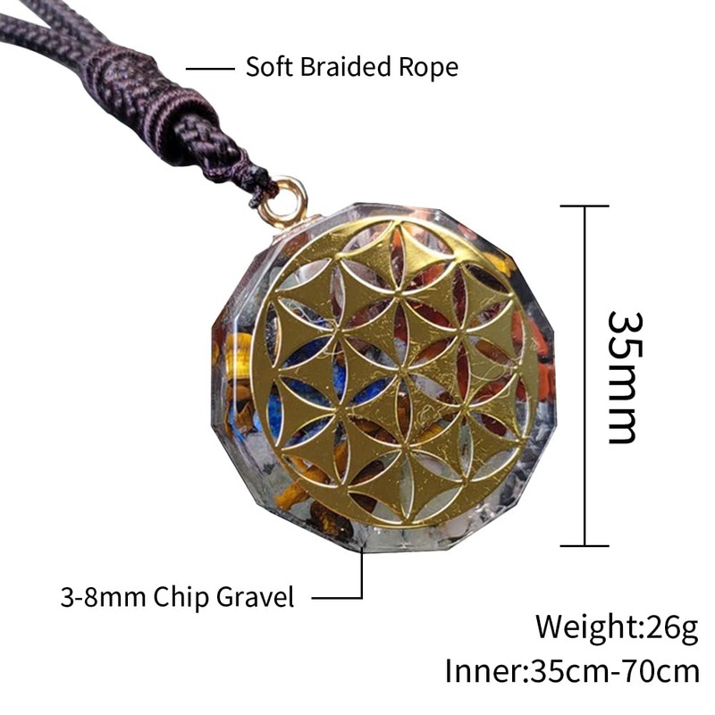 Orgone Metatron Cube Om Necklace, Chakra Crystal Stone for Healing