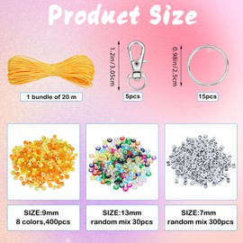 LEGENTLISUR Keyring Set with Pony Beads, DIY Adjustable Letter Beads, Cords, Key Ring, Craft Accessories for Party Gifts (Gold)