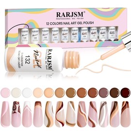 RARJSM Gel Paint for Nail Art Nude Liner Gel Nail Polish Set 12 Colors 5ml Pink Brown Line Art Gel Polish Build in Thin Sharp Brush for Swirl Nails Striping Painting Gelpolish Soak Off Curing Requires