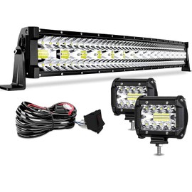 DakRide LED Light Bar 32 Inch 585W Triple Row 58500LM Flood Spot Combo Beam Led Bar 2pc 4 Inch 60W Led Pods Lights w/3-Lead Wiring for Trucks ATV UTV SUV Jeep Boat