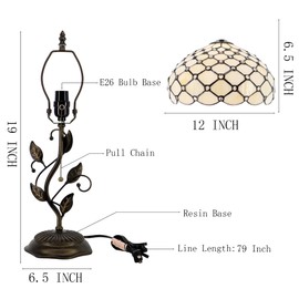 HWDFEI Tiffany Table Lamp, Stained Glass Style Desk Lamp, 12X12X19 Inch,Bedside Reading Light, Metal Leaf Base (Cream Bead Style)