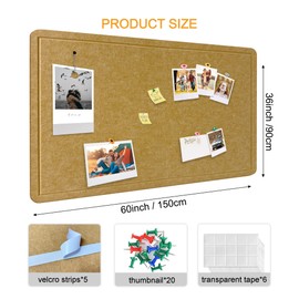 Yunihome Large Bulletin Board - Foldable 36x60 Inches Cork Board Alternative with 20 Push Pins, 5' x 3' Self-Adhesive Felt Bulletin Board for Wall, Home Office Classroom Decor