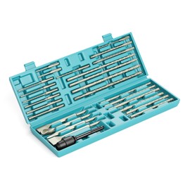 27Pcs SDS-Plus Drill Bits & Chisel Set - Rotary Hammer Carbide Tipped Double-Threaded Drill Bits & Chisels & SDS-Max to SDS Plus Adapter, with Storage Box, for Masonry Construction Materials