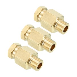 PATIKIL Brass Tube Fitting 8mm Tube OD 1/8 BSP Male Thread, 3Pcs Compression Pipe Connector Union Straight Coupling Adapter, Gold Tone