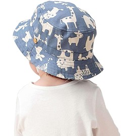 GEMVIE Baby Boys Sun Bucket Hat Cartoon Animal Print Sun Hat Packable Beach Cap Fisherman Sun Hat for Toddler Kids Blue