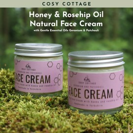 Cosy Cottage Honey and Rosehip Oil Natural Face Cream - 60ml | Geranium and Patchouli | Deeply Nourishing and Hydrating | 100% Natural, Palm Oil Free