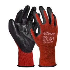 SAFEYEAR 12 Pairs PU Coated Work Gloves for Cleaning, Automotive Assembly, Precision Operation and More (XL (10)-12 Pairs, Red)