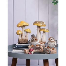 SEINHIJO 3pcs Mushroom Statue Decor Modern Sculpture Gifts Fairy Garden Figurine Polyresin Patio Yard Arts Crafts 6.3inch