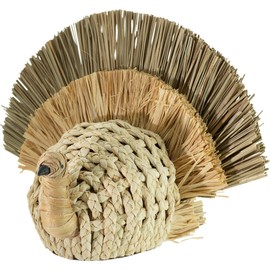Boston International Turkey Tabletop Figurine Fall Thanksgiving Decorations, 14" x 9.5", Woven Straw & Cornhusk Turkey