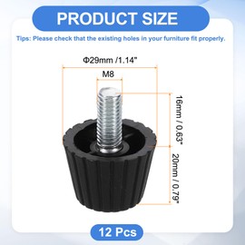 sourcing map 12Pcs M8 Thread Furniture Feet Levelers, 29x16mm Adjustable Leveling Table Feet, Screw on Furniture Glide Leveling for Chair Stool Legs, Black