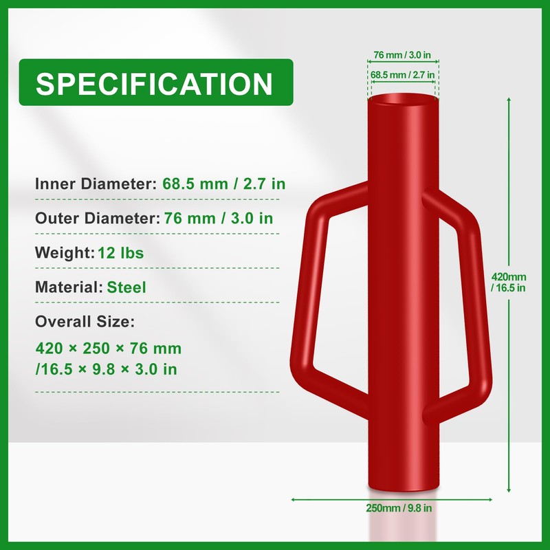 FOREHOGAR Fence Post Driver with Handle,12LB Hand Post Pounder,2.7 inches