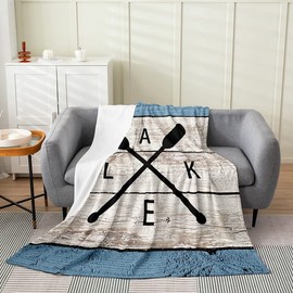 The Lake Flannel Fleece Throw Blanket,All Season 12 Hooks Lake Paddle Bed Blanket Boys Retro Wood Barn Farmhouse Fuzzy Blanket for Bed Sofa,Bedroom Decor Adventure Plush Blanket Twin 60"x80"