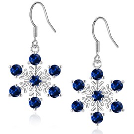 Snowflake Dangle Earrings for Women Girls, 18K White Gold Plated Drop Earrings Blue Cubic Zirconia Hypoallergenic for Sensitive Ears Xmas Gifts Snowflake Christmas Earrings with Jewellery Box