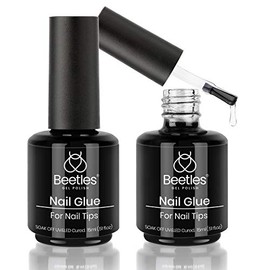 Beetles Gel Polish 2 in 1 Nail Glue and Base Gel Kit for Acrylic Nails, 2PCS 15ML Super Strong Brush On Nail Glue Gel for False Nails and Gel Nail Polish, UV/LED Lamp Required (A-UV Nail Glue)