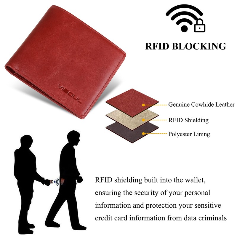VISOUL Men's Leather Wallet with ID Window, RFID Protection, Genuine