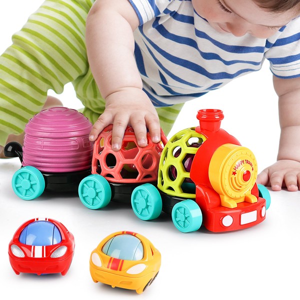 iPlay, iLearn Baby Toy Train, Infant Soft Cars for 6-12 Month Boy, Musical Push N Go Truck, Toddler Sensory Ball Rattle, Development Easy Grasp Babies Gift for 7 8 9 10 18 Month 1 2 Year Old Girl