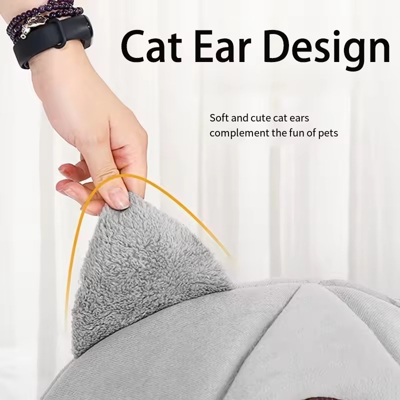 XL Gray Plush Cat Cave Bed for Indoor Cats –