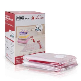 Vinsani 3 Pack Reusable Vacuum Storage Bags with Double-Zip Seal & Triple Seal Turbo-Valve for Max Space Saving, Jumbo 90x130cm
