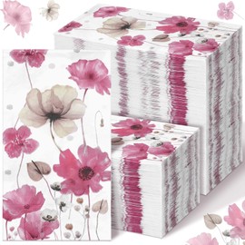 Epakh 200 Pcs Bulk Paper Guest Towels Pink Floral Napkin 2 Ply Disposable Boho Flower Dinner Napkins Watercolor Spring Decorative Botanical Hand Towel for Bathroom Wedding Holiday Party, 7.9 x 4.3"