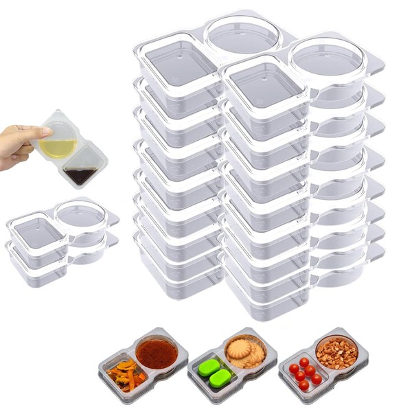 pobowlgarls Reusable Double Compartment Condiment Container With Lids, Snack Pack
