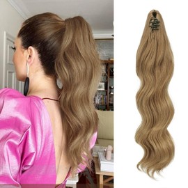 FESHFEN Ponytail Extensions Clip, 50 cm Hair Extensions Braid Long Ponytail Hairpiece Clip Wavy Extensions Braid Ponytail Hair Extension for Women Brown Highlighted Blonde