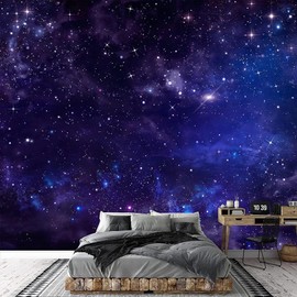 LILOKKO Custom Galaxy Space Self-Adhesive Wall Mural Starry 3D Wallpaper Night Sky Murals Outer Space Murals Bedroom Living Room Wallpaper