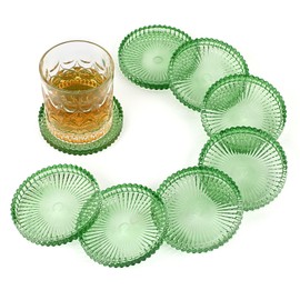 OGANAZI Modern Clear Coaster Set of 8- Glass Coasters for Drinks Crystal Coasters Round Cup Coaster Coffee Table Decor for Office, Kitchen, Bar, Dining Room, Living Room, Patio(Clear Green)