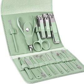 Manicura Set 16 en 1 Kit de Acero Inoxidable para Manicura y Pedicura, Conjunto Profesional de Corte de Uñas de Belleza, Verde