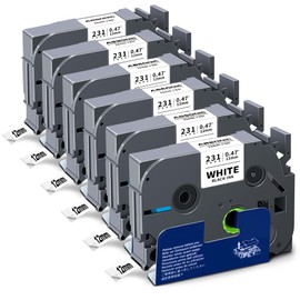 Absonic 12mm 0.47 Laminated White Tz-231 Tape Compatible for Brother Tze-231 Tze Tape 1/2 Inch Refills Work for P Touch Label Maker PTD220 PTD210 PTH110 PTP710 PT-610BT PTD400, Black on White, 6 Pack