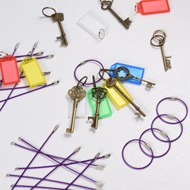 5.9in/15cm Stainless Steel Keychain Cable,Wire Diameter 2mm Metal Key Ring Loop Suitable for Sports/Travel/Luggage Tag Holder/ID Tags,20 Pieces,Purple