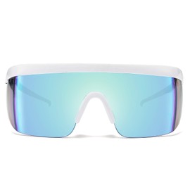 FEISEDY Oversized Mirror Shield Sport 80s Sunglasses Ski Goggles Flat Top One Piece Futuristic Visor Women Men B2522